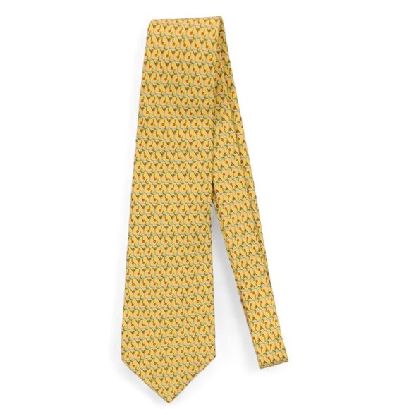 Salvatore Ferragamo Silk Neck Tie Yellow Cocktail Print Geometric Made Italy - Picture 5 of 9